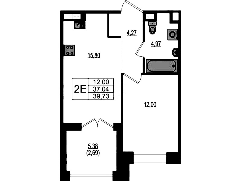 1-комнатная квартира 39.73 м², 3/4 эт., ЖК «Ranta Residence»